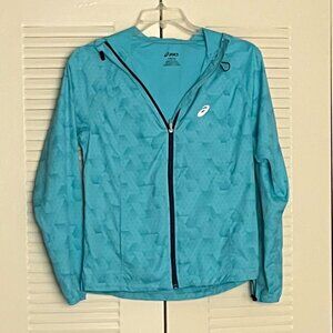 ASICS Teal Blue Long Sleeve Fitted Hooded Rain Jacket Size S